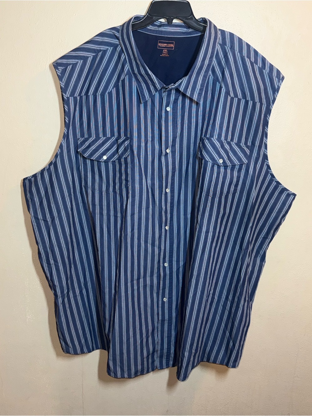 NWOT Men’s Boulder Creek Trading Co Sleeveless Blue Stripe Snap-Up Shirt Sz 6XT